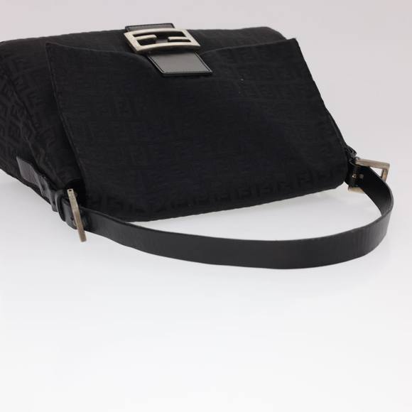 FENDI Zucchino Canvas Mamma Baguette Shoulder Bag Black Auth fm2228 - Picture 6 of 16